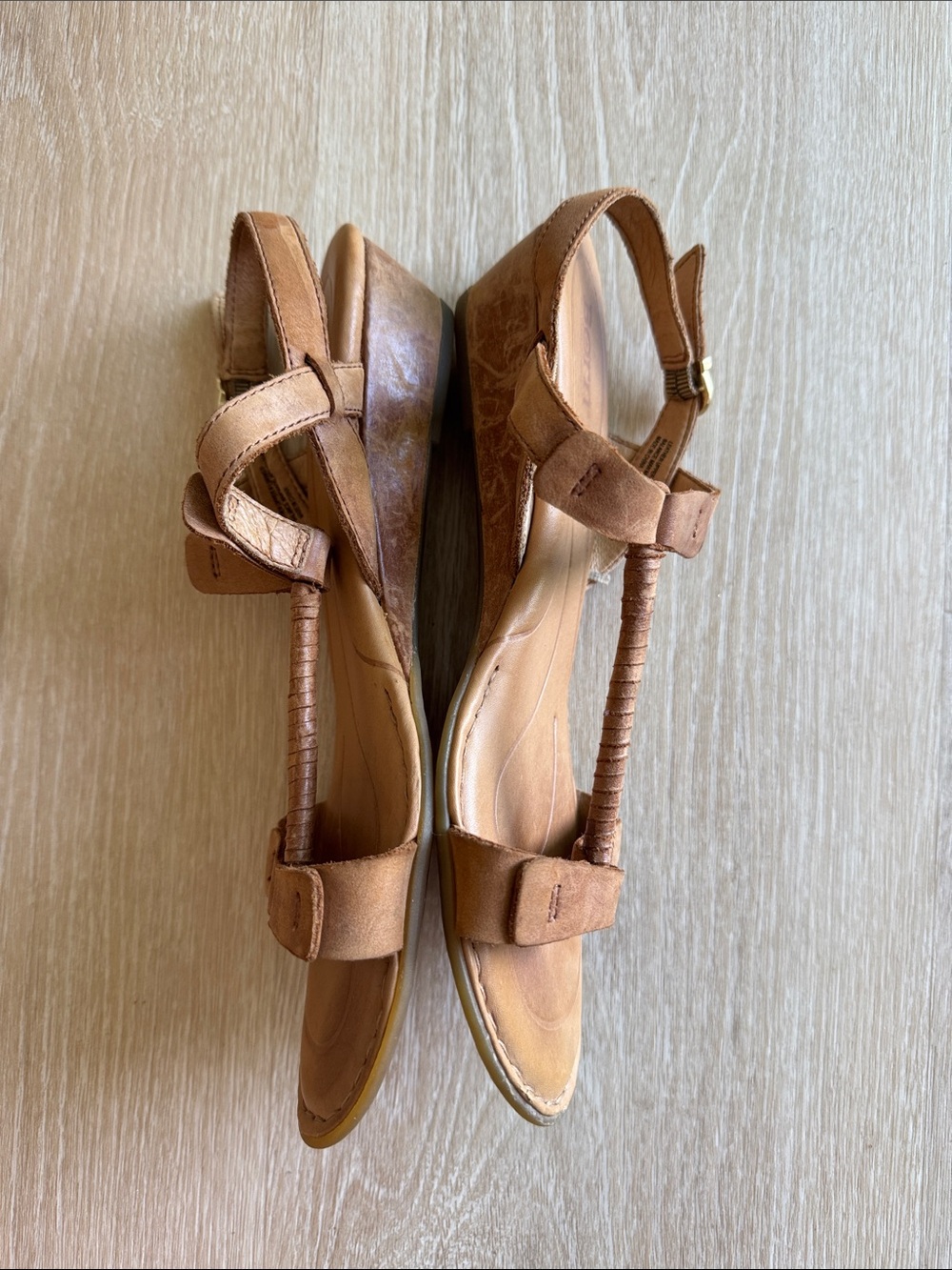 Born Brown Leather T-Strap Sandals with Buckle - Picture 2 of 4